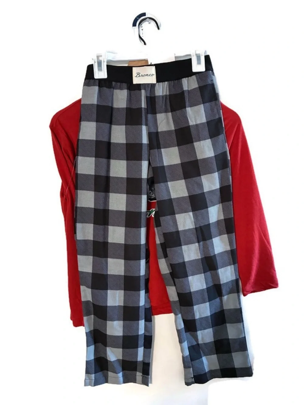 NWT Ford Bronco Red Black Gray Plaid 2 pc Pajama Set Boy’s size Large 10 12